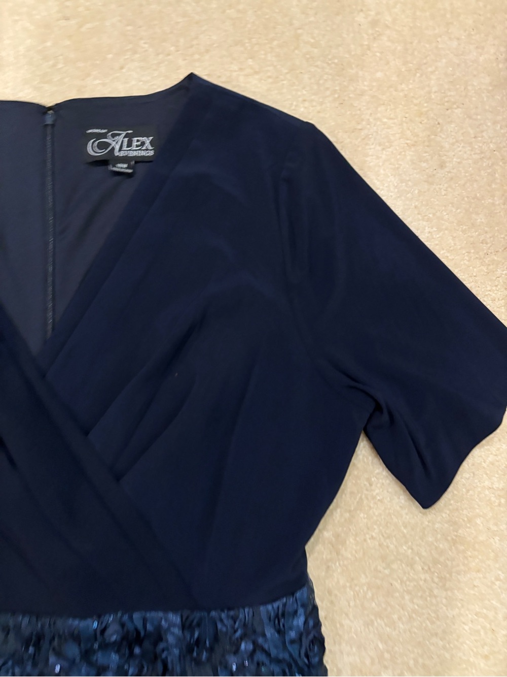 Alex Evenings Elegant Navy Wrap & Floral Midi Dress Size 18W - Picture 7 of 15